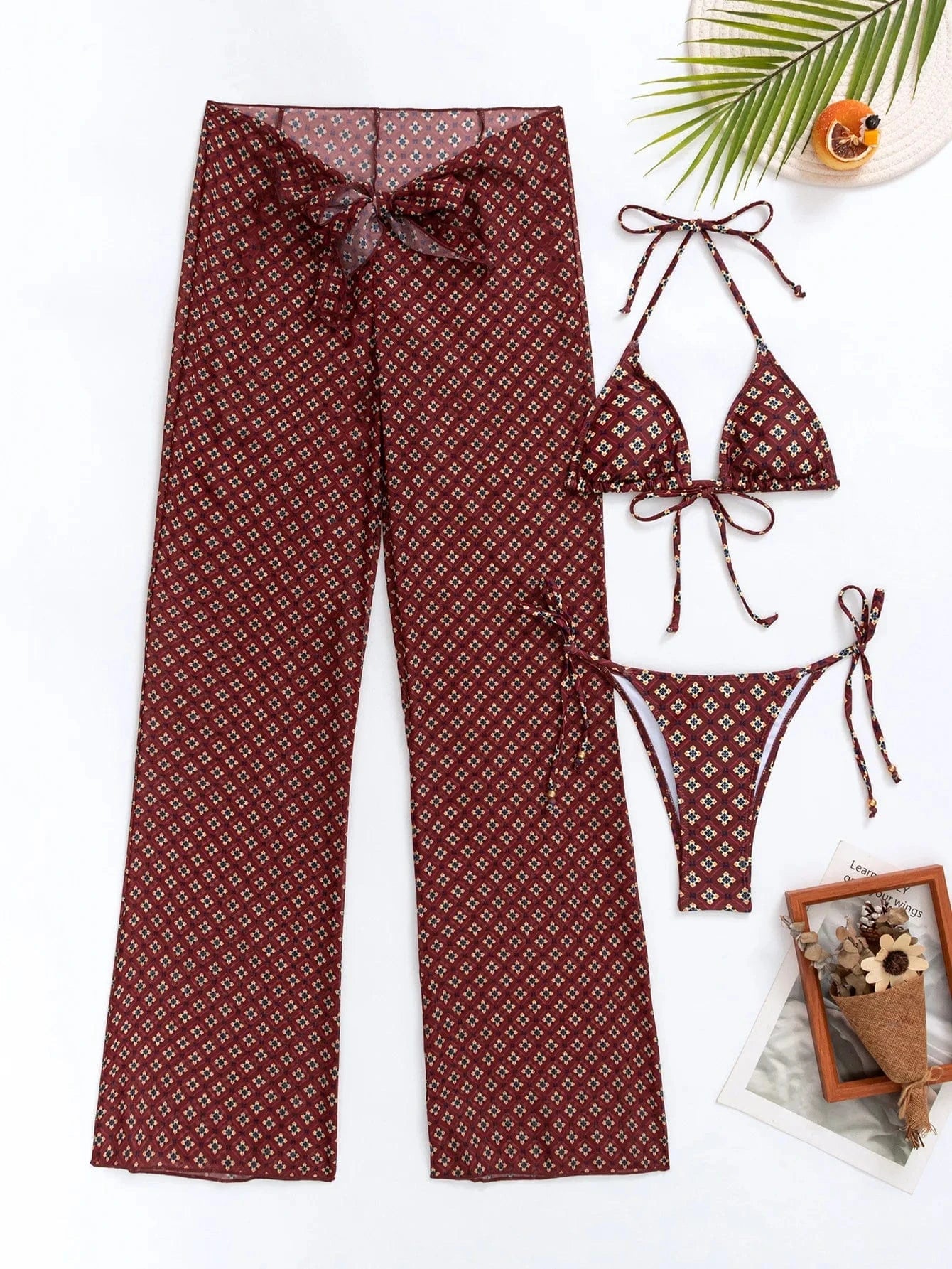 2024 Printed Pants 3 Piece Swimwear Set Women Beach Bikini Sets Elegant Sexy High Waist Pant Sets and Bikinis Swimsuits Clubwea