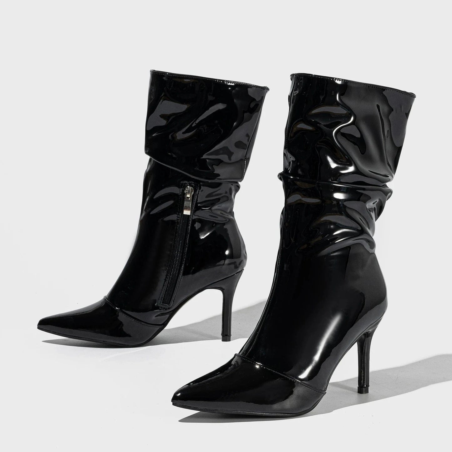 2024 ready stock supply leather thin heel short boots fashion catwalk outdoor pointed simple women's boots