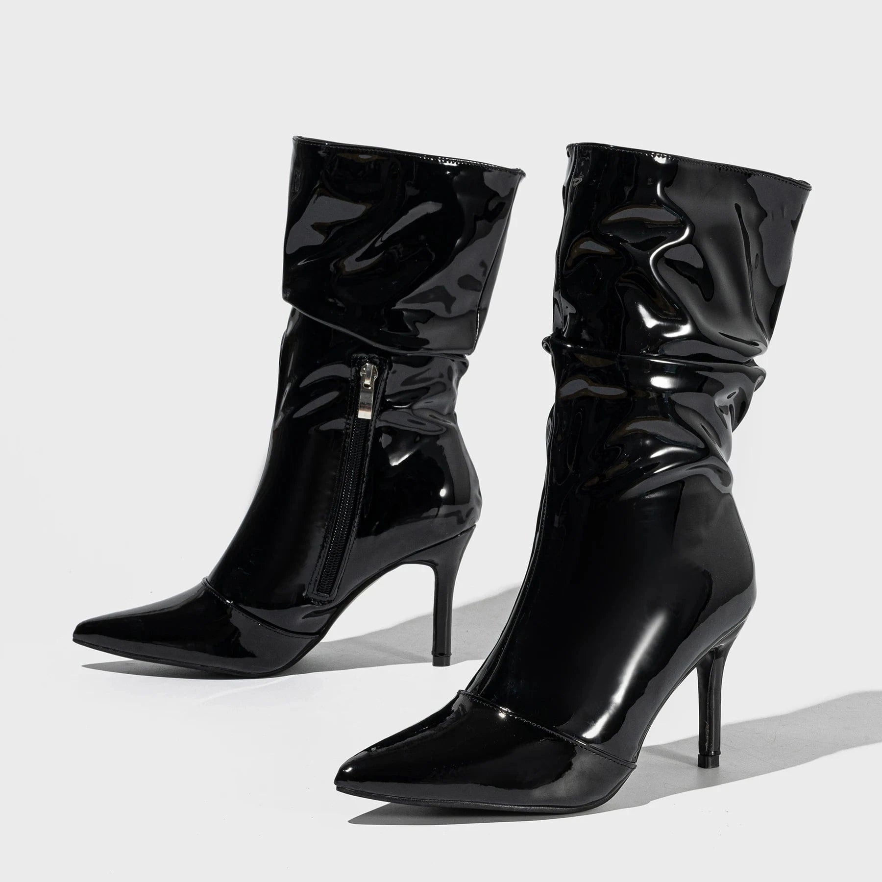 2024 ready stock supply leather thin heel short boots fashion catwalk outdoor pointed simple women's boots