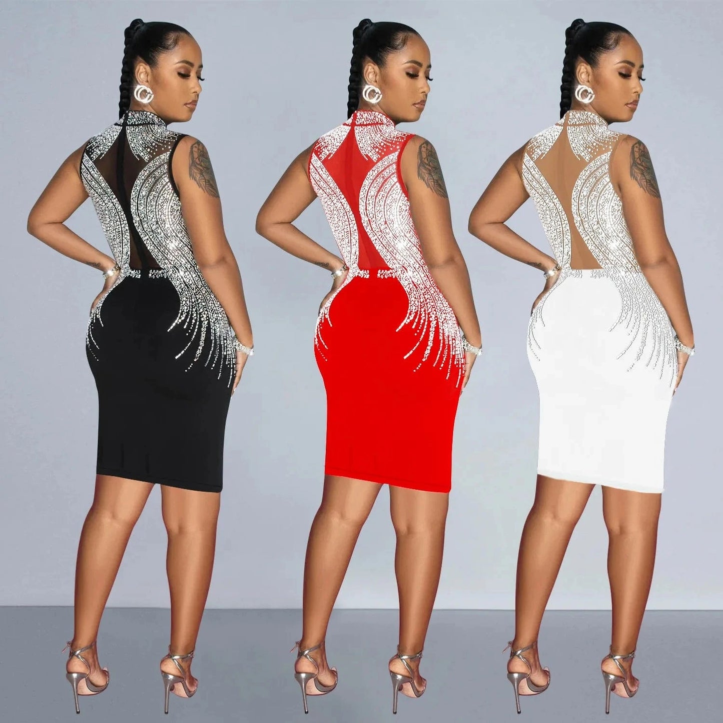 2024 Rhinestone Bodycon Slit Sleeveless Elegant Floor Length Wedding Evening Party Dress Women