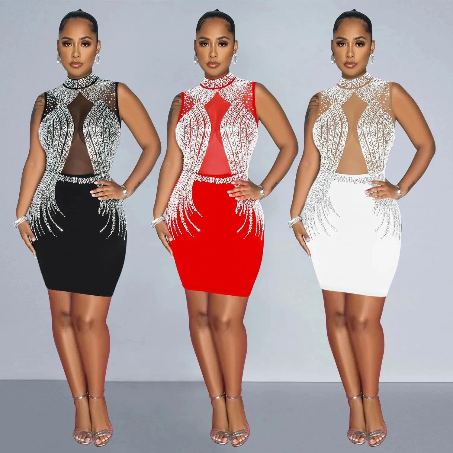 2024 Rhinestone Bodycon Slit Sleeveless Elegant Floor Length Wedding Evening Party Dress Women
