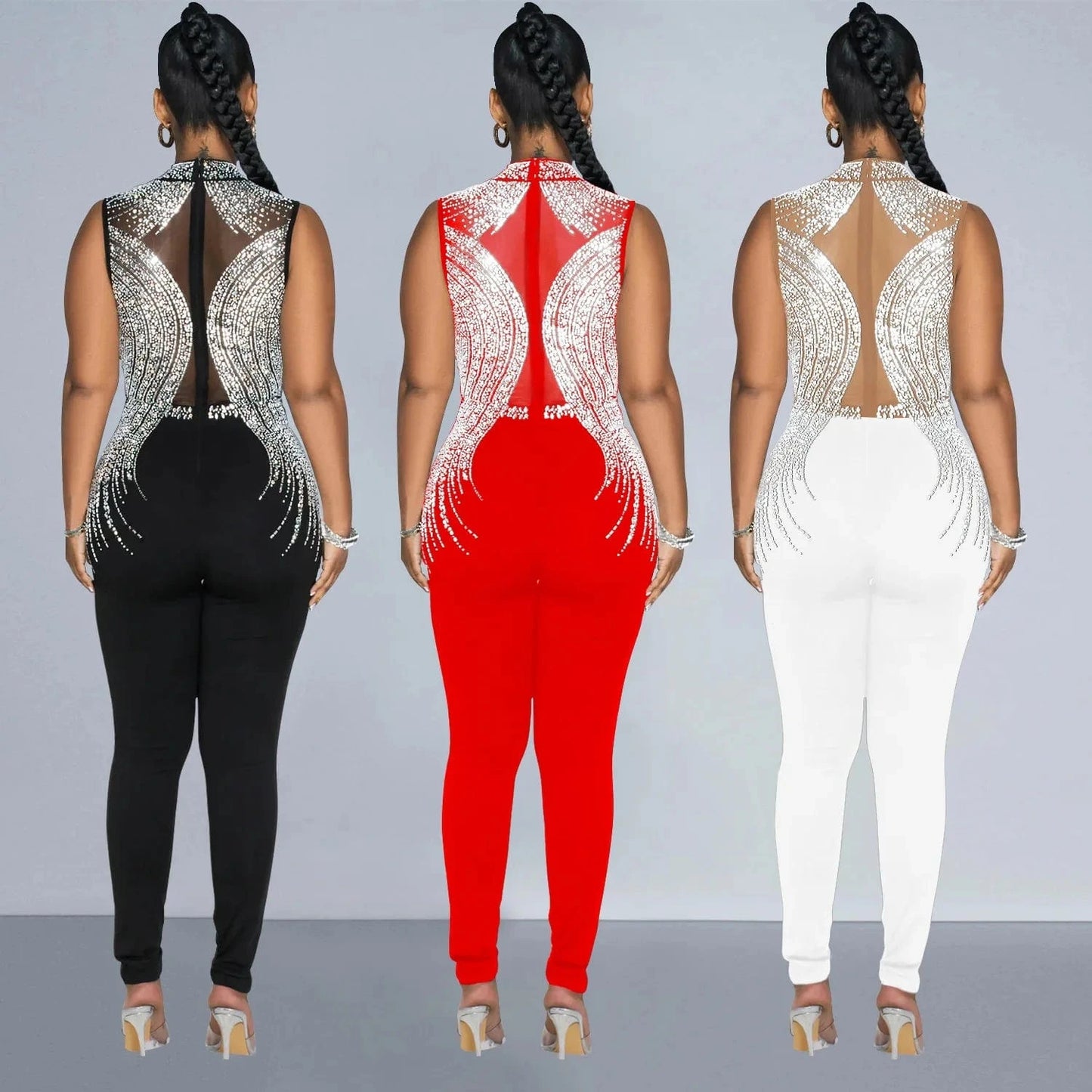 2024 Rhinestone Bodycon Slit Sleeveless Elegant Floor Length Wedding Evening Party Dress Women