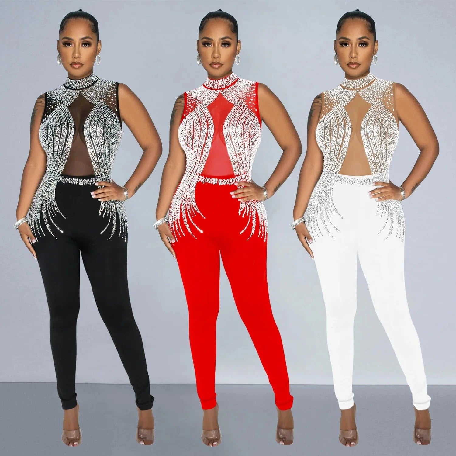 2024 Rhinestone Bodycon Slit Sleeveless Elegant Floor Length Wedding Evening Party Dress Women