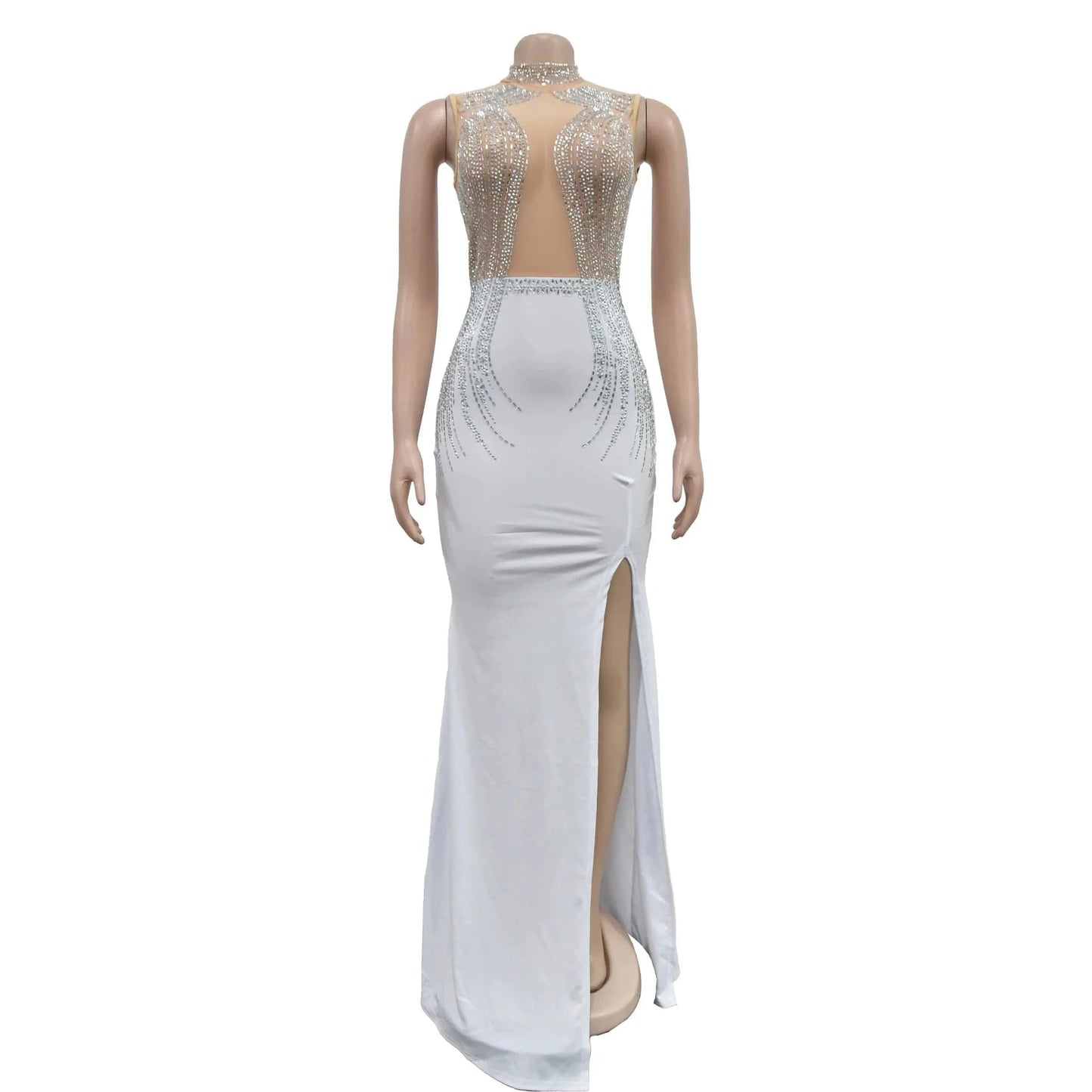 2024 Rhinestone Bodycon Slit Sleeveless Elegant Floor Length Wedding Evening Party Dress Women
