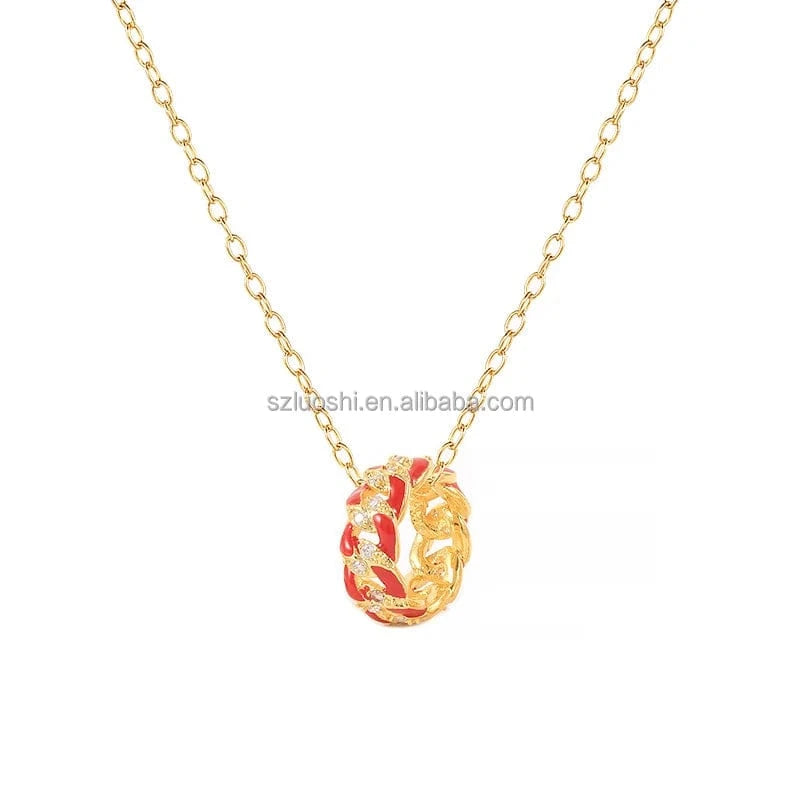 2024 S925 Sterling Silver Colorful Enamel Circle Chain Women's Pendant 18k Gold Plated Clavicle Necklaces Jewelry