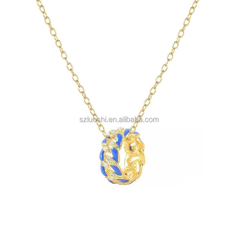 2024 S925 Sterling Silver Colorful Enamel Circle Chain Women's Pendant 18k Gold Plated Clavicle Necklaces Jewelry