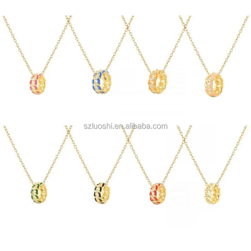 2024 S925 Sterling Silver Colorful Enamel Circle Chain Women's Pendant 18k Gold Plated Clavicle Necklaces Jewelry