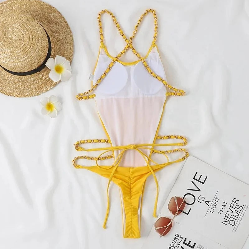 2024 Sexy Bathing Suit Bandage One Piece Swimsuit Women Strings Crisscross Swimwear High Leg Cut Monokini Sexy Mesh Bathing Suit