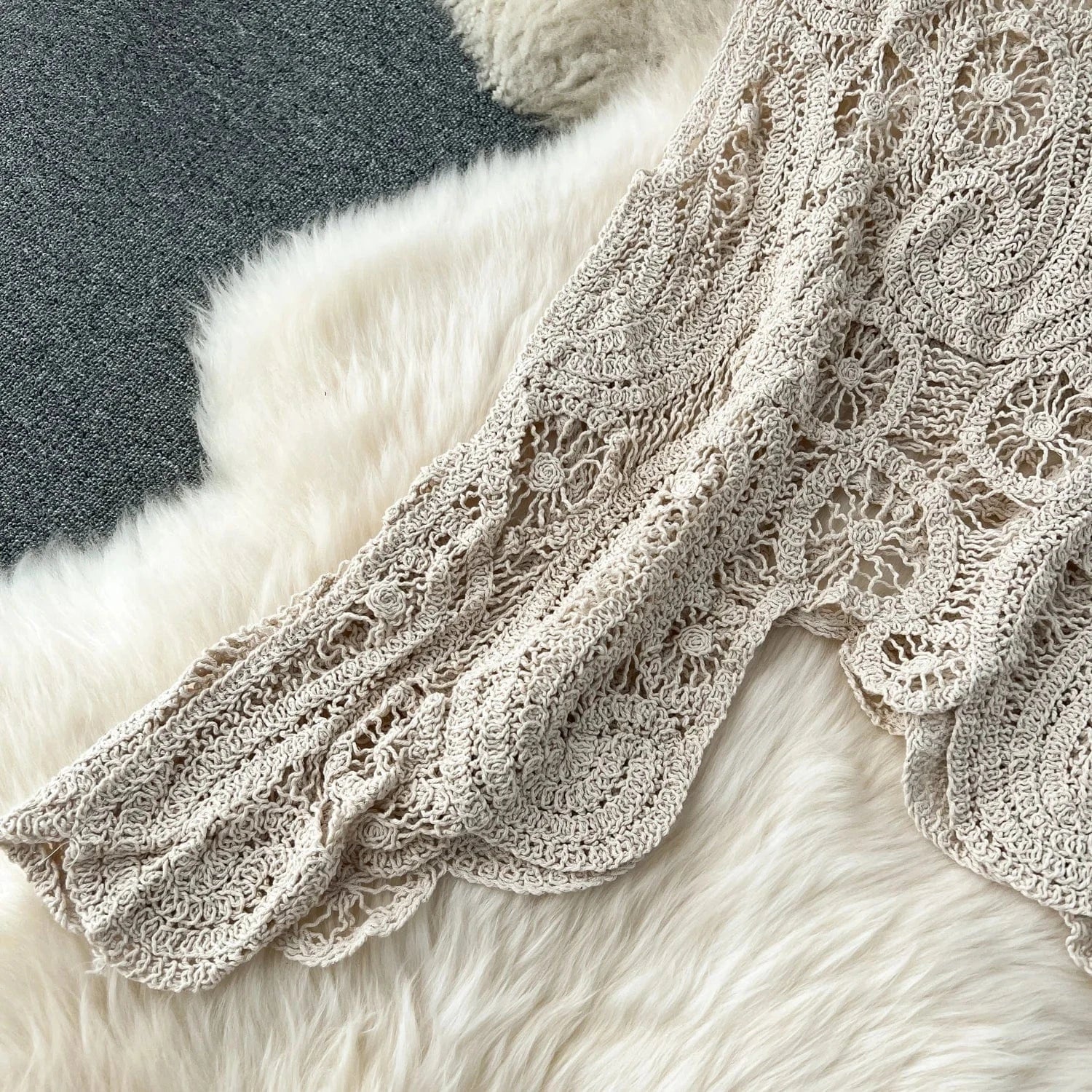 2024 Sexy Crochet Outfit Sleeveless Top And Midi Skirt 2 Piece Set For Women