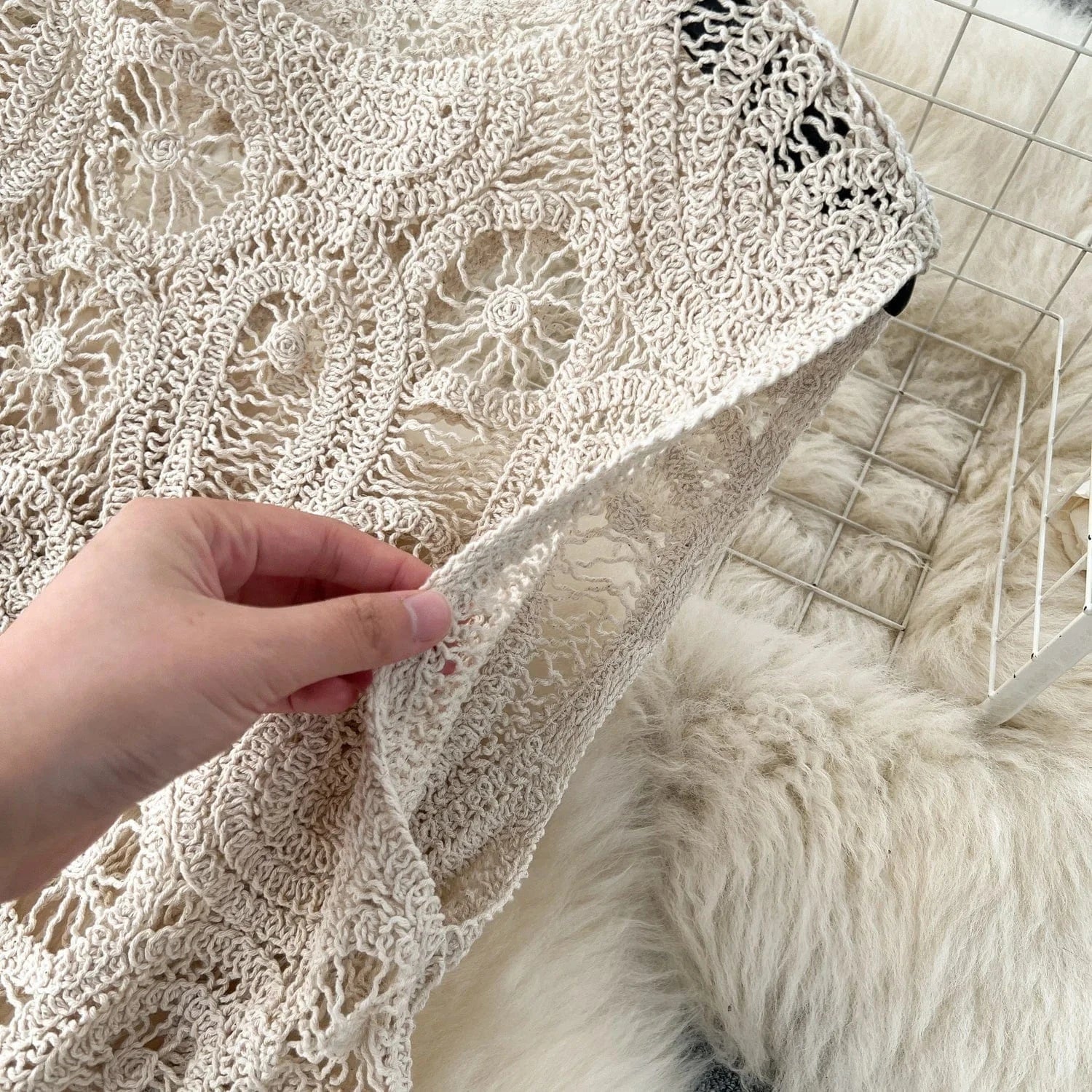 2024 Sexy Crochet Outfit Sleeveless Top And Midi Skirt 2 Piece Set For Women