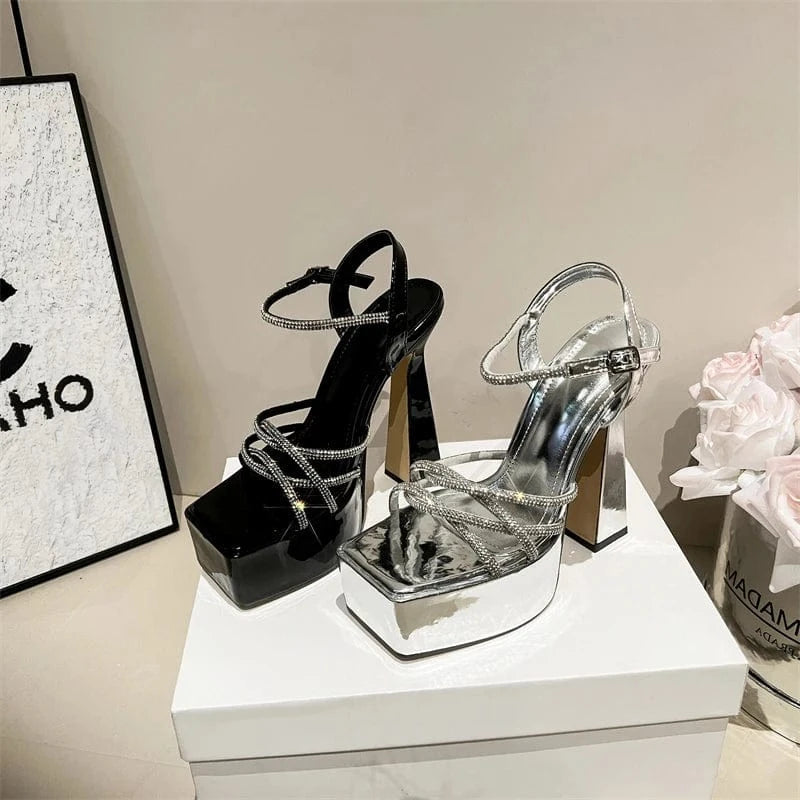 2024 sexy diamond belt high-grade elegant socialite style open toe high heel sandals