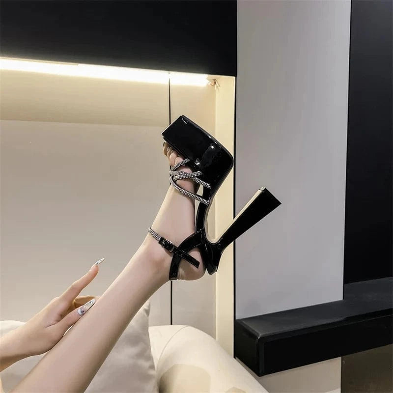 2024 sexy diamond belt high-grade elegant socialite style open toe high heel sandals