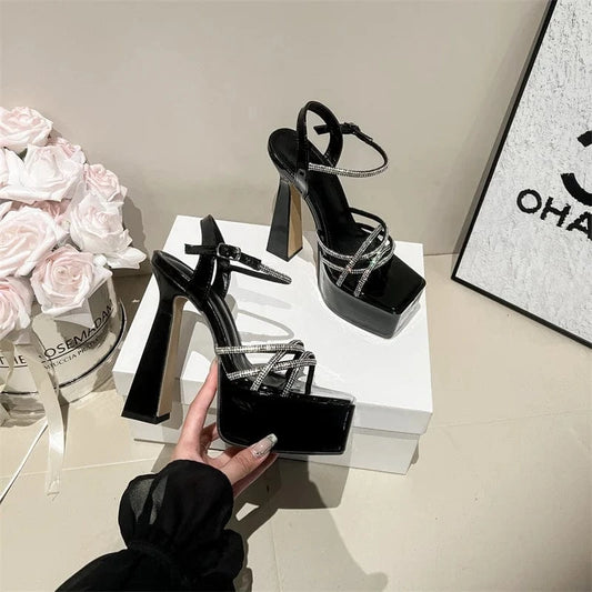 2024 sexy diamond belt high-grade elegant socialite style open toe high heel sandals