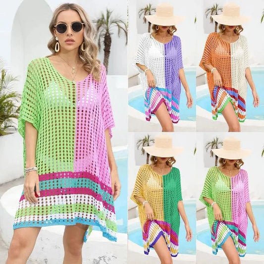 2024 Sexy Hollow Women Knitted Crochet Beach Dress Swimsuit Beachwear Mesh Bikini Cover Up Dresses