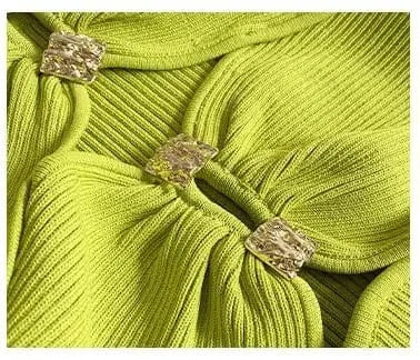 2024 Sexy Low Neckline Hollow Out Lady Spring Stitching Slim Fitted Long Sleeve Women Midi Solid Knit Dress