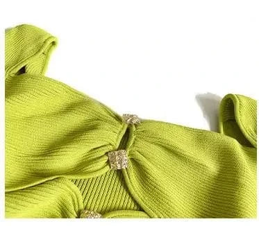 2024 Sexy Low Neckline Hollow Out Lady Spring Stitching Slim Fitted Long Sleeve Women Midi Solid Knit Dress