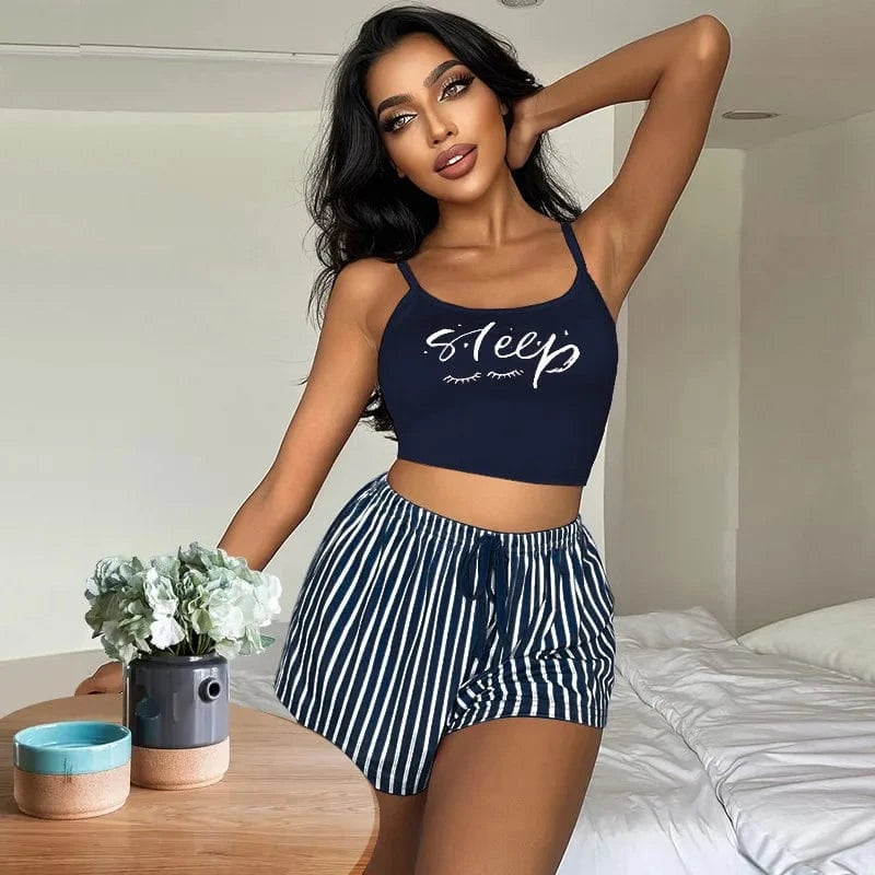 2024 Shiny Letter stripes Women's Sexy Lingerie Sleepwear Sets Women Cute Night Wear Two pieces Pajamas Lounge Sleep Wear Sets