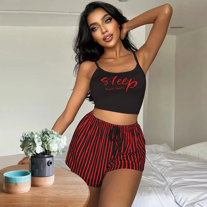 2024 Shiny Letter stripes Women's Sexy Lingerie Sleepwear Sets Women Cute Night Wear Two pieces Pajamas Lounge Sleep Wear Sets