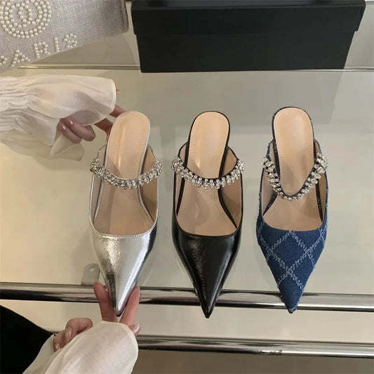 2024 Shoes Talons Femmes Sandals Simple Fashion Rhinestone Pointed Toe Designer Heels For Ladies