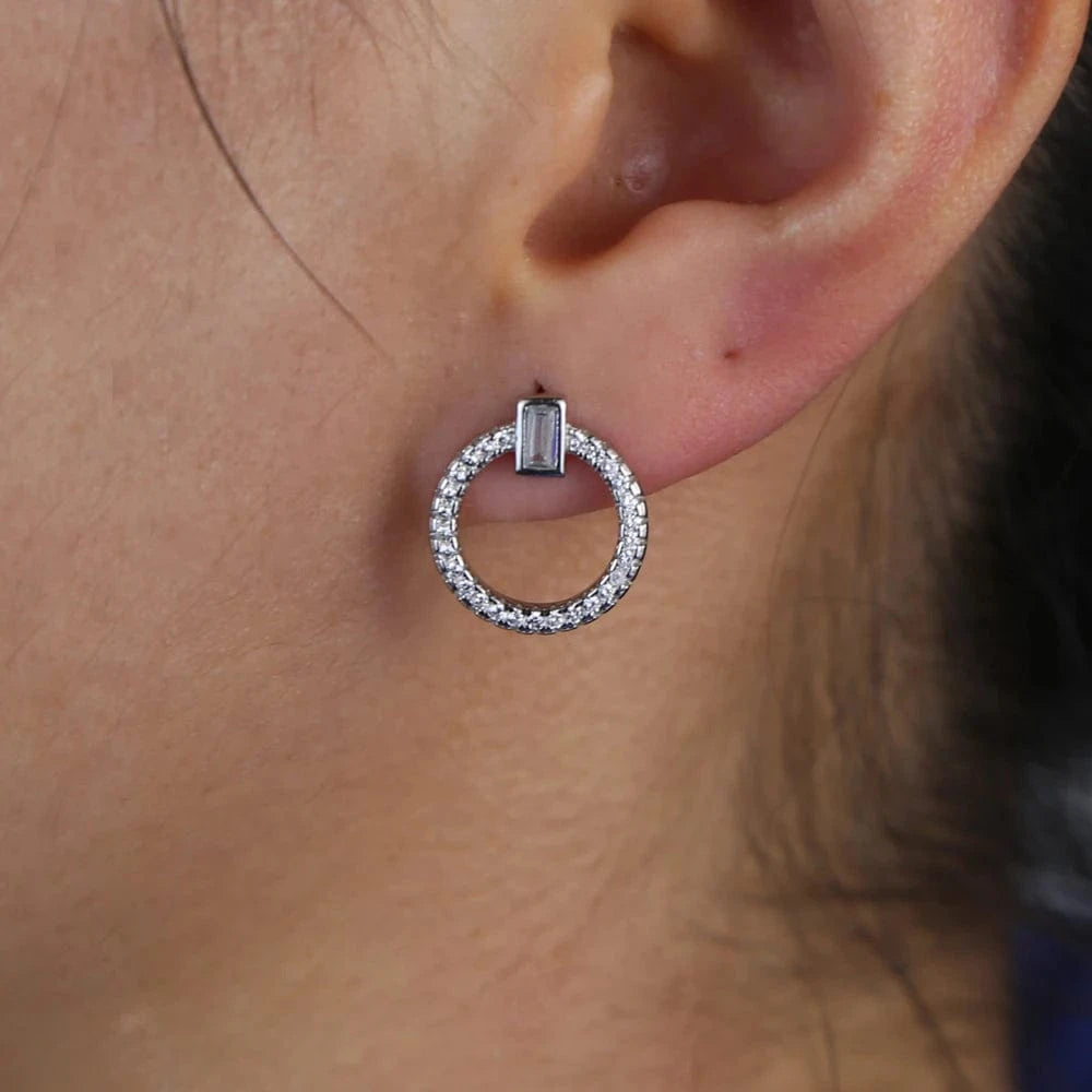 2024 Simple Bling 925 Sterling Silver Fashion Women Jewelry Micro Pave 5A CZ Round Circle Geometric Stud Earring