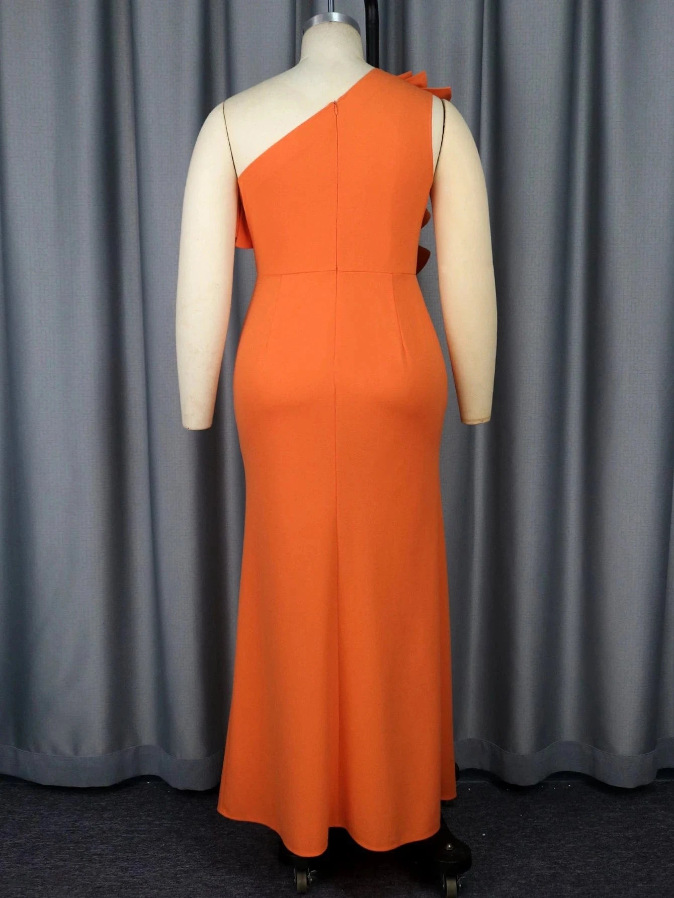 2024 Skew Neck One Shoulder Ruffle Flower Fishtail Women Prom Dress