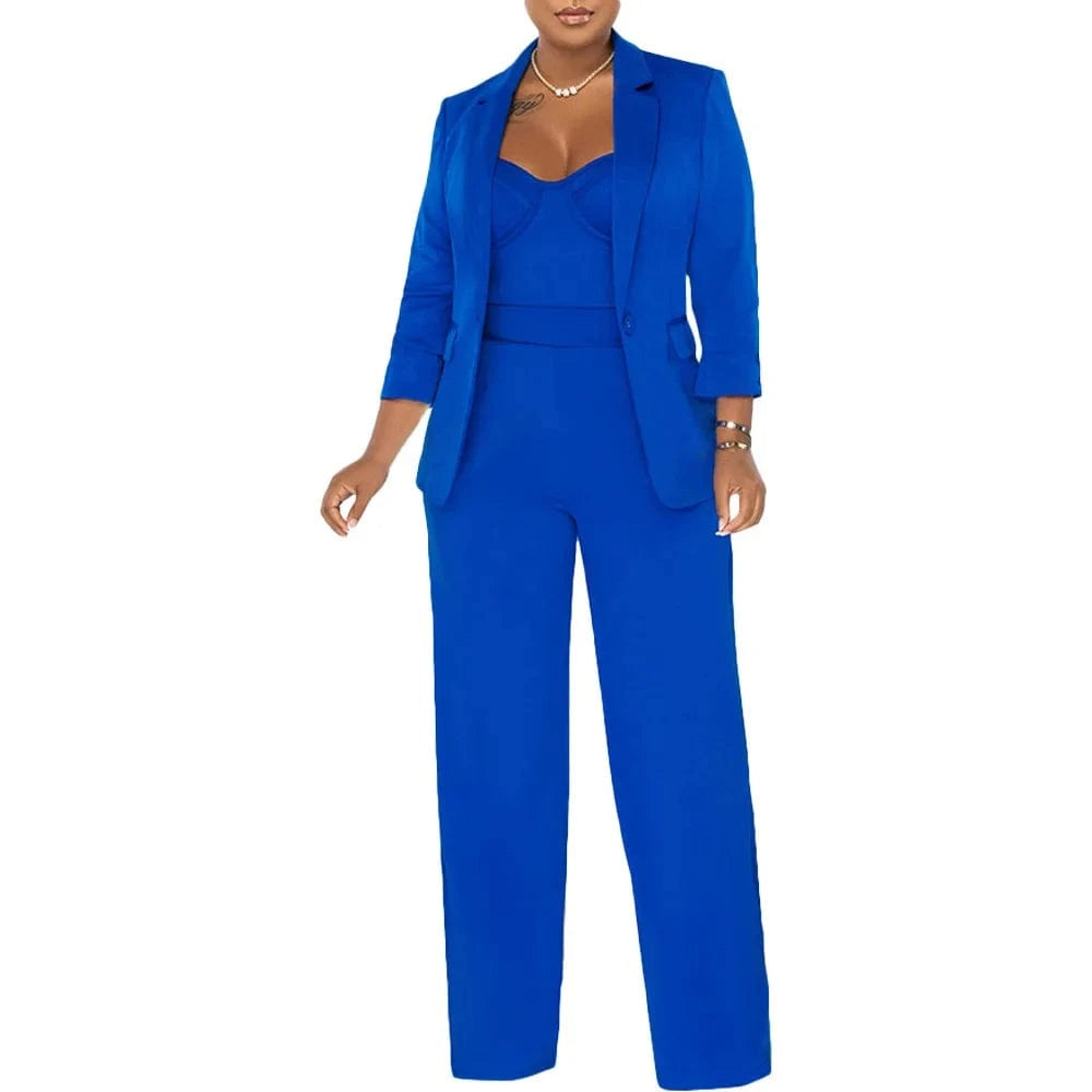 2024 Solid Elegant Office Ladys Suits Two Piece Sets Women Suit Tops Tank Camisole Jumpsuit Wide Leg Pants 2 Piece Sets