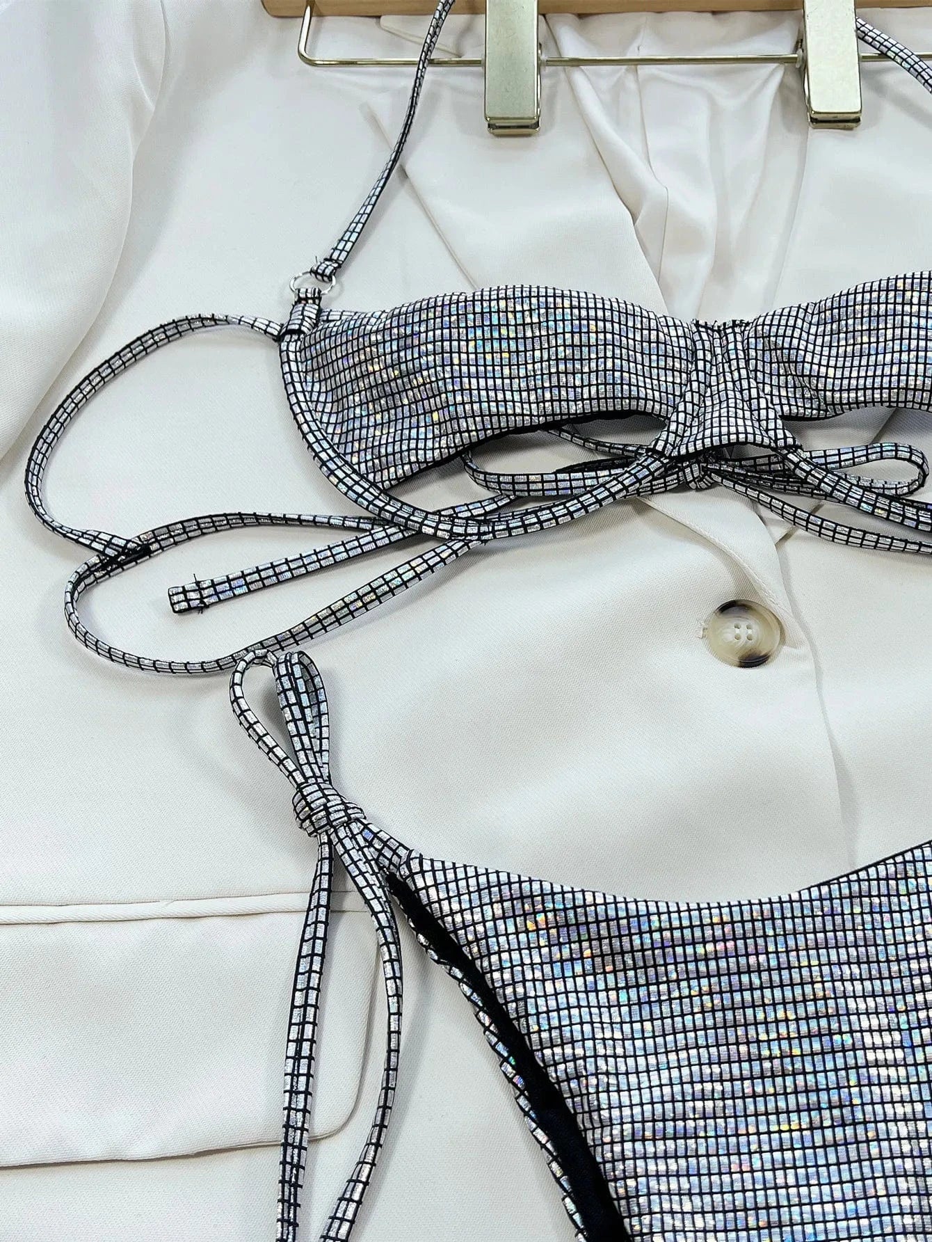 2024 Sparkle Glitter Sequins Swimwear for Women Push Up Thong Two Piece Bikini Tie Side Bandage Swimsuit Bathing Suit