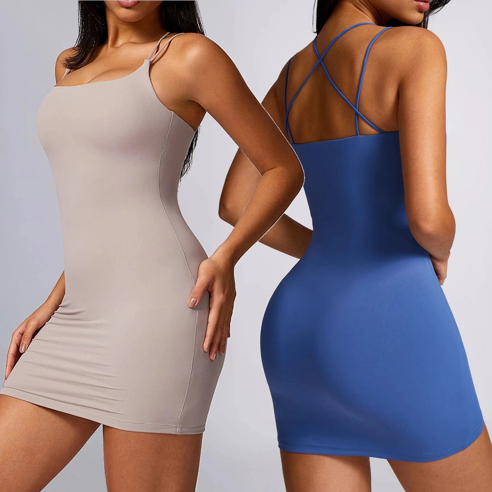 2024 Sports New Arrival Sexy Yoga Dress Women's Sling Cross Shoulder Strap High Elastic Tight Running Tennis Short Romper Dress