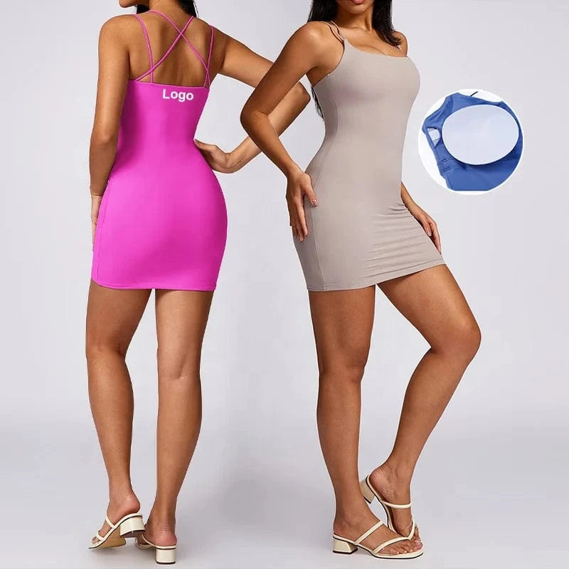 2024 Sports New Arrival Sexy Yoga Dress Women's Sling Cross Shoulder Strap High Elastic Tight Running Tennis Short Romper Dress