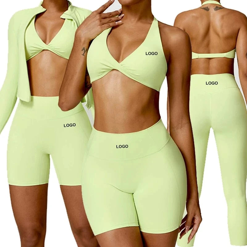 2024 Sportswear Tracksuit Yoga Slim Running Zipper Jacket Gym Scrunch Butt Shorts bra leggings 4 Piece Workout fitness Gym Sets