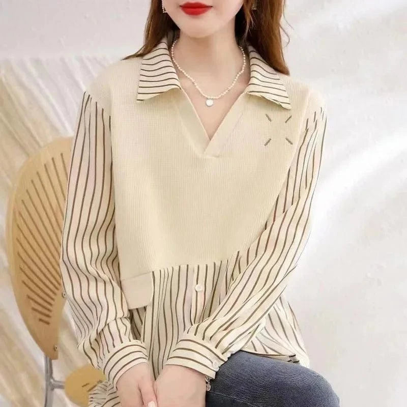 2024 Spring and autumn best-selling fashion women's lapel long sleeve loose color jacquard pullover sweater