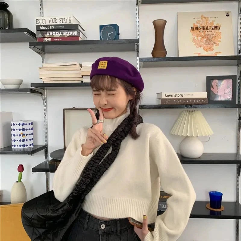 2024 Spring and autumn best-selling high-quality fashion women's solid color two-lapel long-sleeved loose knit pullover sweater