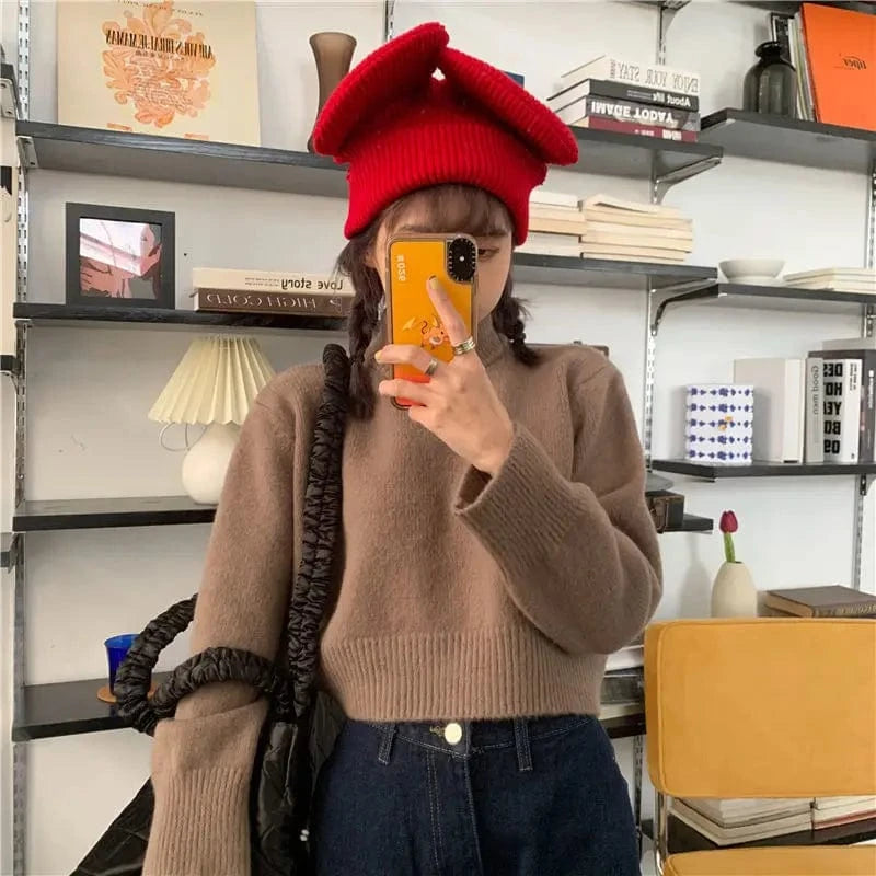 2024 Spring and autumn best-selling high-quality fashion women's solid color two-lapel long-sleeved loose knit pullover sweater