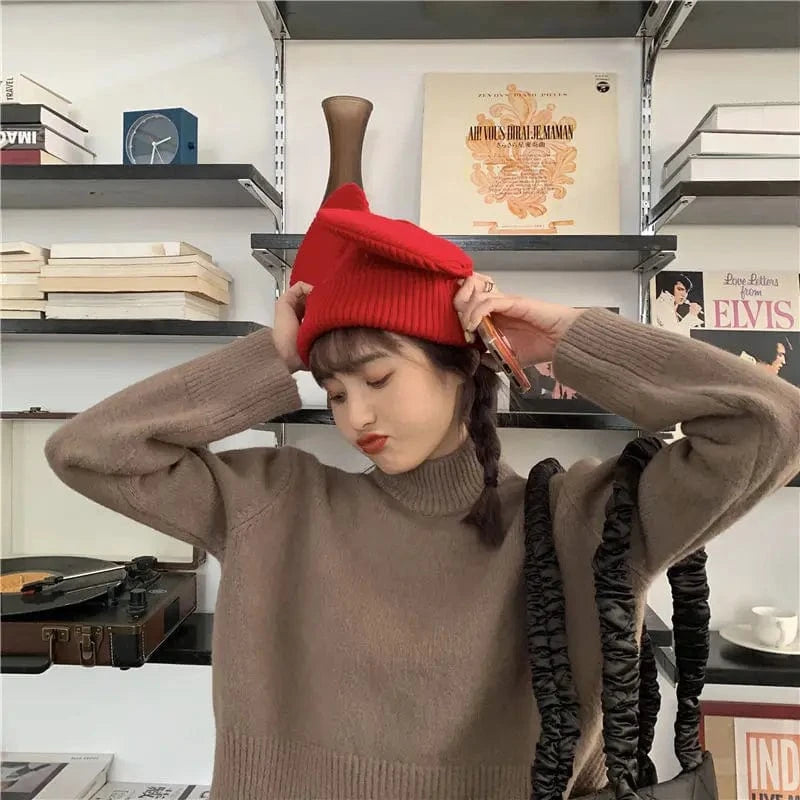 2024 Spring and autumn best-selling high-quality fashion women's solid color two-lapel long-sleeved loose knit pullover sweater