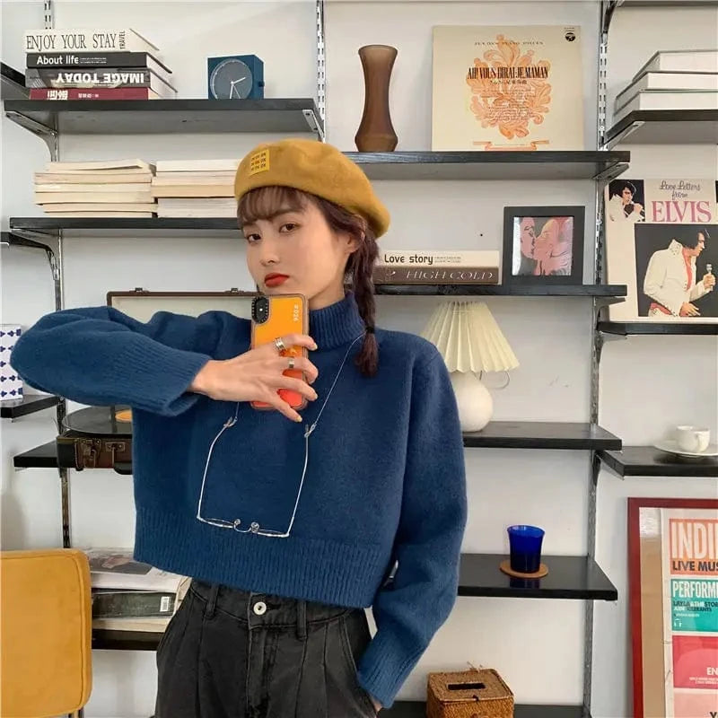 2024 Spring and autumn best-selling high-quality fashion women's solid color two-lapel long-sleeved loose knit pullover sweater