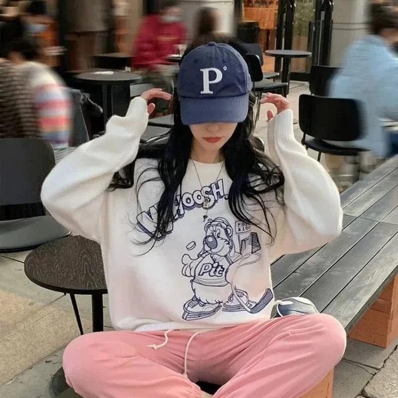 2024 spring and autumn best-selling high quality o collar long sleeve slim cartoon letter jacquard women's knitwear