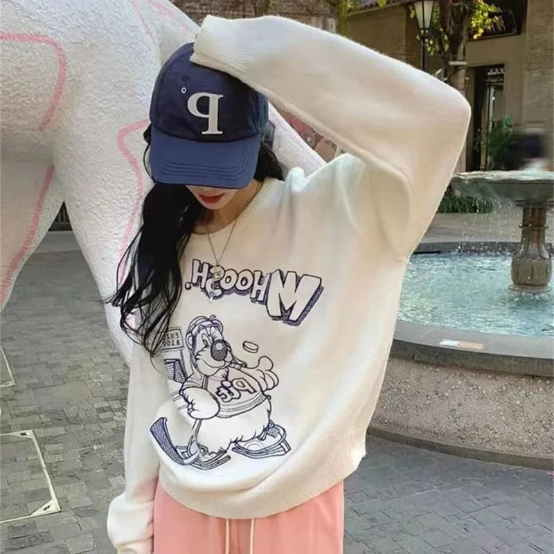 2024 spring and autumn best-selling high quality o collar long sleeve slim cartoon letter jacquard women's knitwear