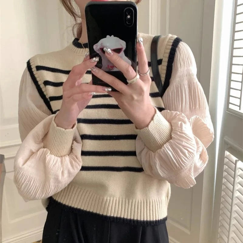 2024 Spring and autumn high-quality best-selling crew neck long sleeve striped loose fashion women's jacquard pullover sweater