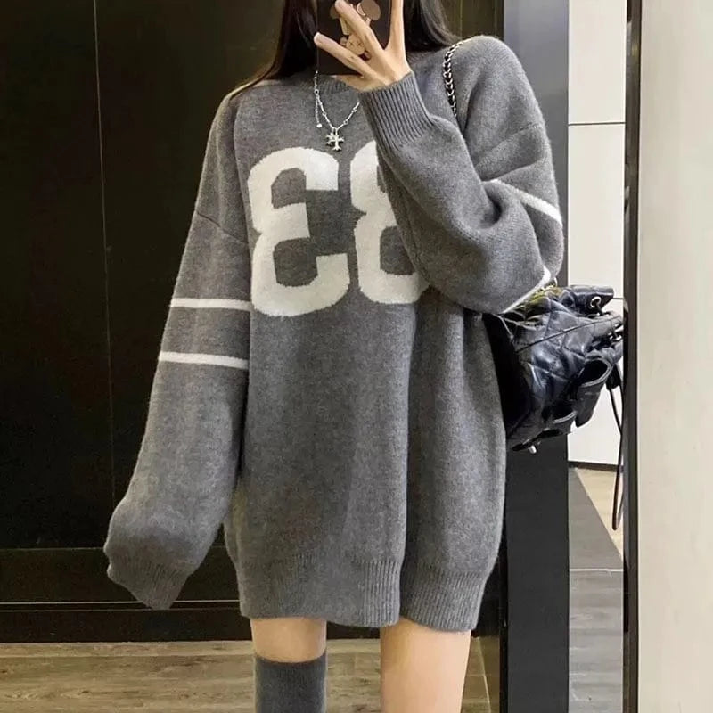 2024 Spring and autumn high-quality best-selling fashion women's crew-neck long-sleeved loose letter print knit pullover sweater