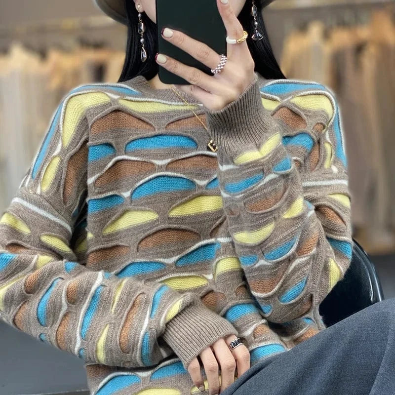 2024 Spring and autumn high-quality best-selling fashion women's striped crew collar long sleeve loose jacquard knit sweater