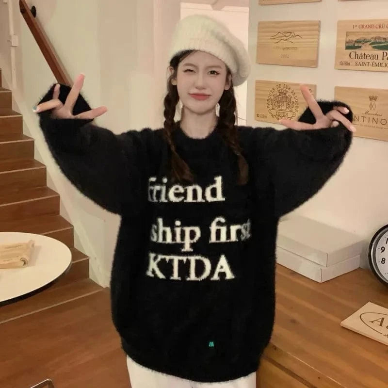 2024 Spring and autumn high quality fashion large size round neck embroidered men's and women's couple letter loose sweater