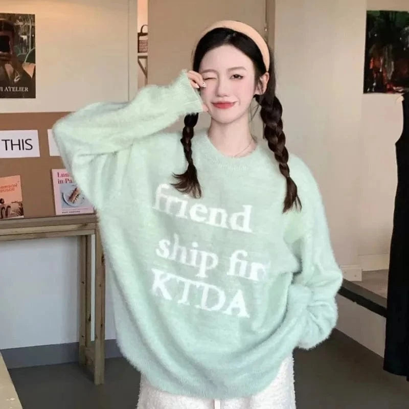 2024 Spring and autumn high quality fashion large size round neck embroidered men's and women's couple letter loose sweater