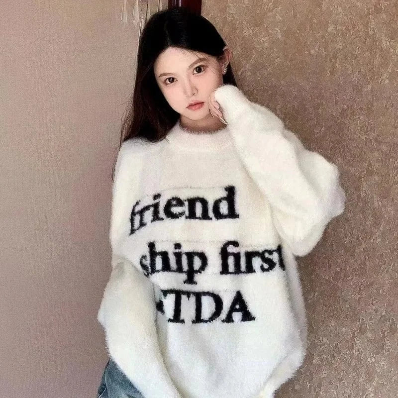 2024 Spring and autumn high quality fashion large size round neck embroidered men's and women's couple letter loose sweater