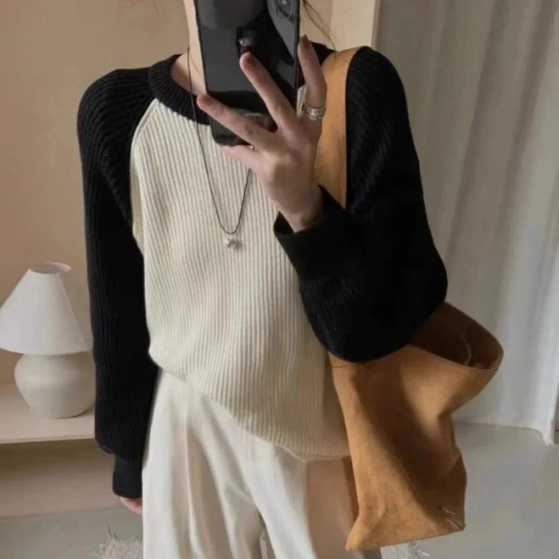 2024 Spring and autumn new arrival of high-quality best-selling crew-neck long-sleeved loose matching color pullover sweater