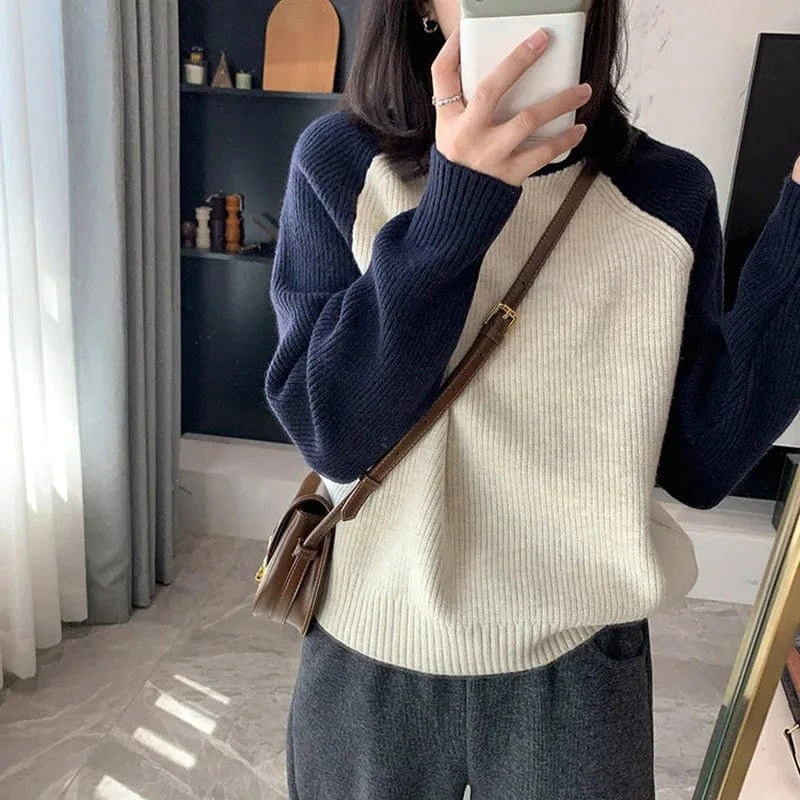 2024 Spring and autumn new arrival of high-quality best-selling crew-neck long-sleeved loose matching color pullover sweater