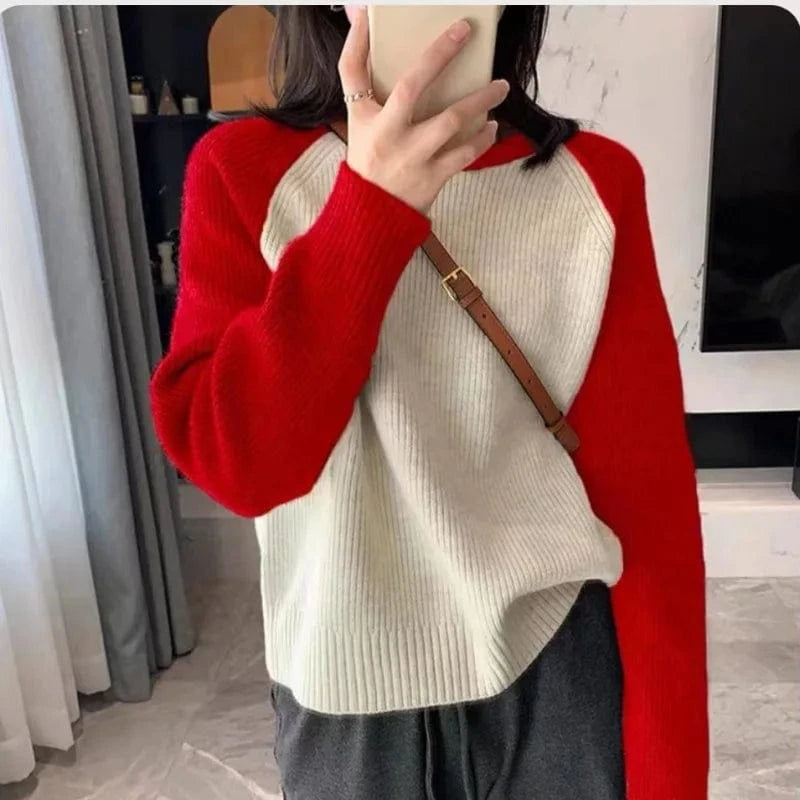 2024 Spring and autumn new arrival of high-quality best-selling crew-neck long-sleeved loose matching color pullover sweater
