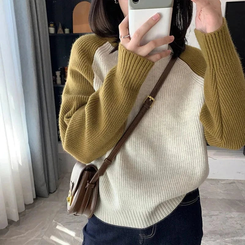 2024 Spring and autumn new arrival of high-quality best-selling crew-neck long-sleeved loose matching color pullover sweater