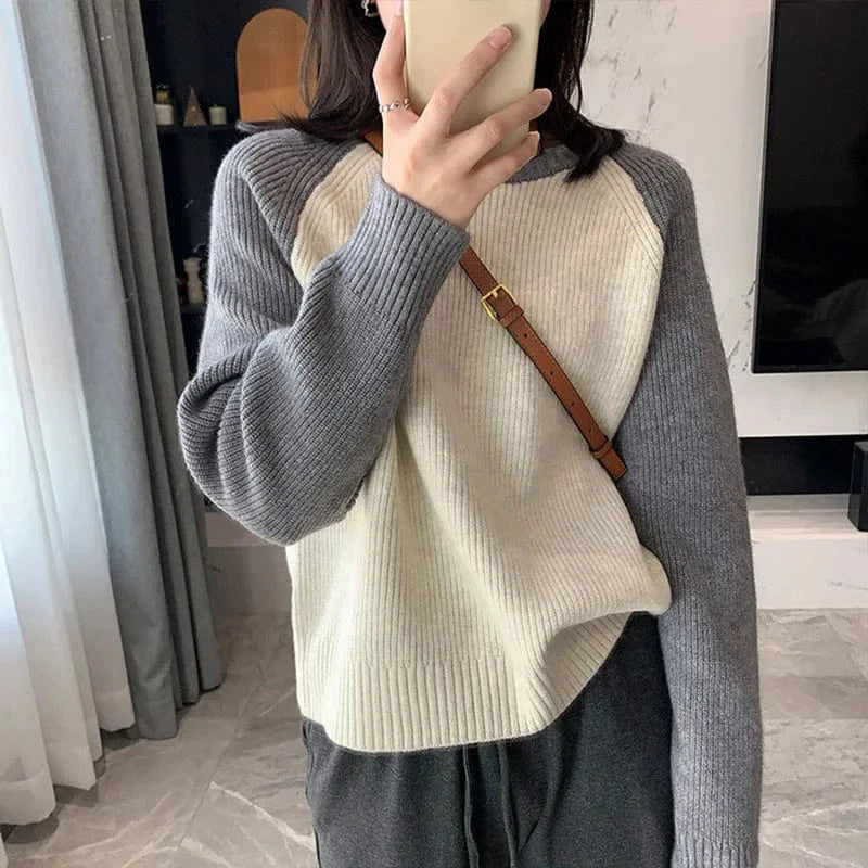 2024 Spring and autumn new arrival of high-quality best-selling crew-neck long-sleeved loose matching color pullover sweater
