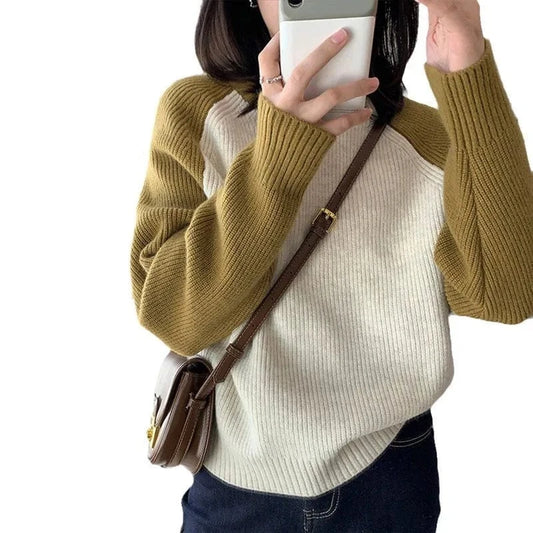 2024 Spring and autumn new arrival of high-quality best-selling crew-neck long-sleeved loose matching color pullover sweater