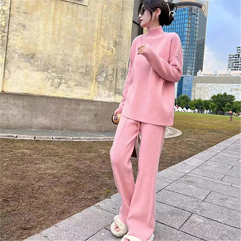 2024 Spring and autumn new arrival of high-quality fashion women's turtleneck long sleeve solid color knitted sweater dress set